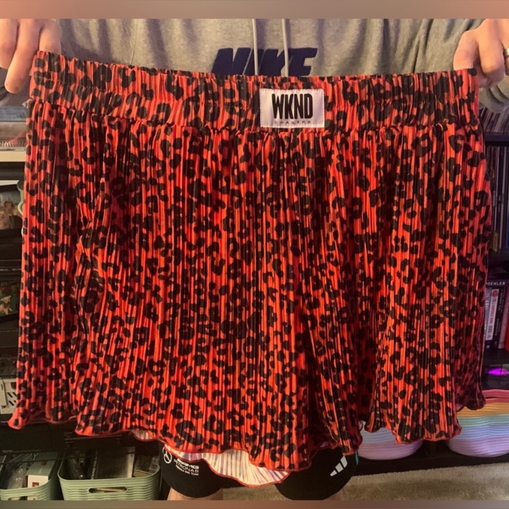 Red Animal Print Pleated Shorts
